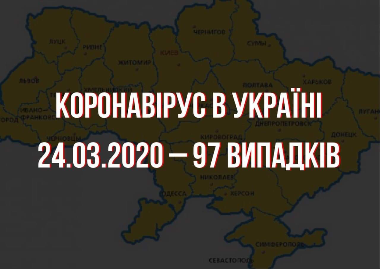 В Україні станом на 24 березня 97 осіб інфікованих коронавірусом