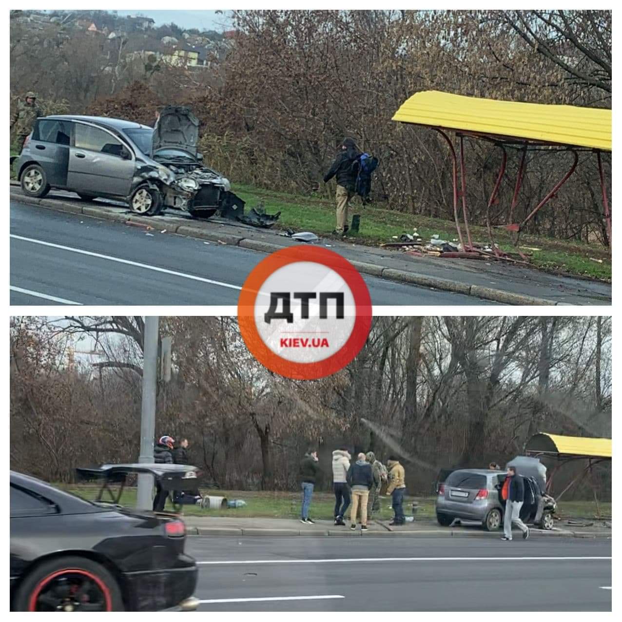 В Киеве на проспекте Лобановского произошло ДТП - автомобиль Chevrolet вылетел с дороги на остановку общественного транспорта